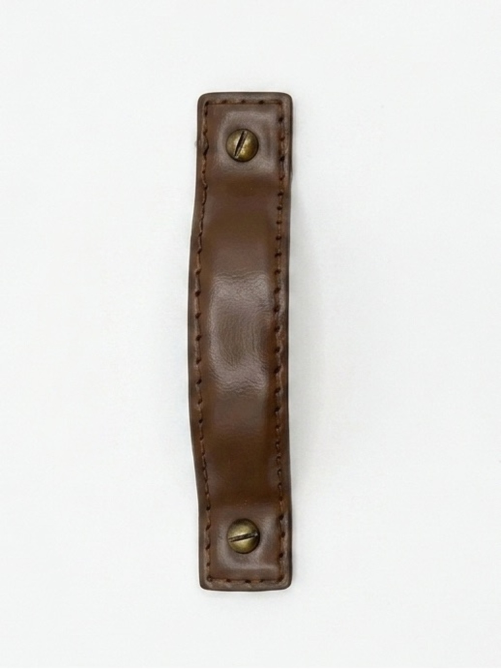 NWOT Anthropologie Saddle Stitch Leather Handle Brown Iron Brass Pull